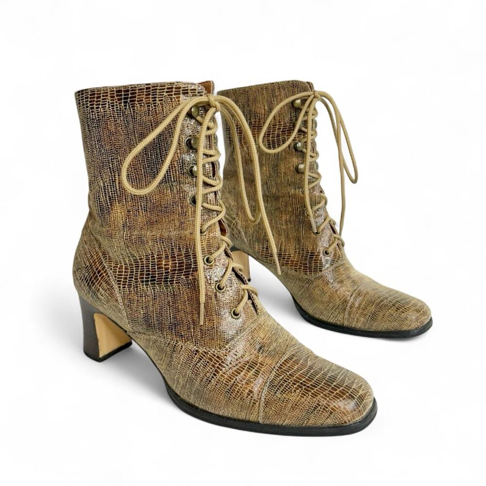 BEACON REFLECTIONS Croc Granny Lace up leather Vintage Style Boots